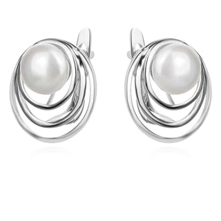 сребърни обеци, перла, родиево покритие,