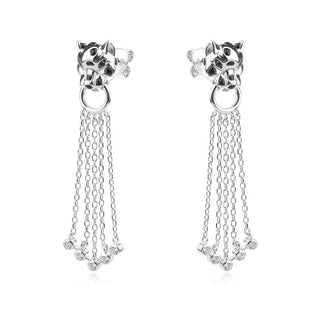 сребърни обеци, родиево покритие, цирконий, по модел на Cartier, пантера,