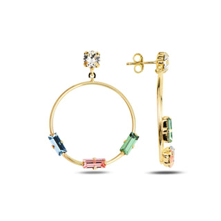 сребърни обеци, висящи обеци, кристали сваровски, SWAROVSKI Maestro, жълта позлата,