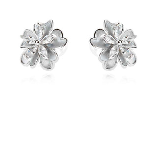 сребърни обеци, цирконий А+++, родиево покритие, цвете