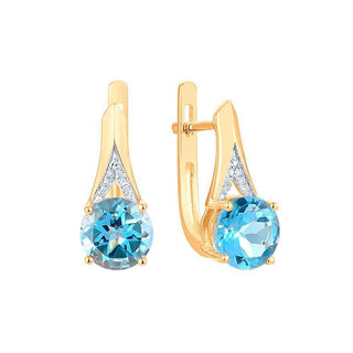 златни обеци, розово злато, диаманти, син топаз, sokolov