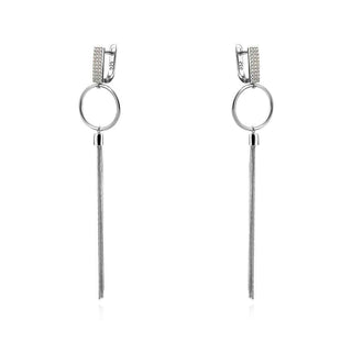 сребърни обеци, цирконий, родиево покритие, висящи обеци