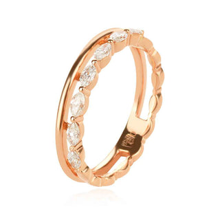златен пръстен, розово злато, тип халка, диаманти,