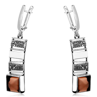 висящи сребърни обеци, ръчна изработка, опушен кварц, оксидирано сребро