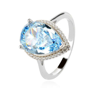 сребърен пръстен, мойсанит, цирконий, родиево покритие, капка