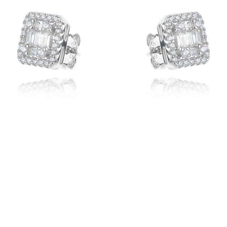 сребърни обеци, цирконий, родиево покритие, багети