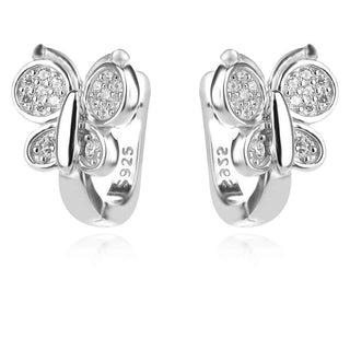 сребърни обеци, пеперуда, цирконий, родиево покритие, подходящи за дете,