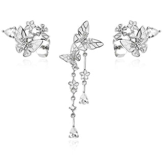 сребърен комплект, пеперуда, цветен емайл, цирконий, родиево покритие, Аморе Арте,