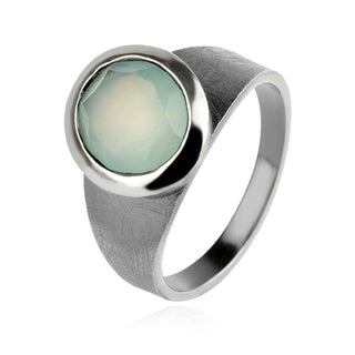 сребърен пръстен, халцедон, оксидирано сребро