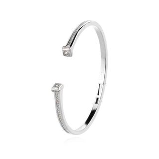 сребърна гривна, твърда гривна, цирконий, родиево покритие