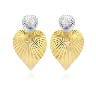 Two tone gold and silver earrings with a heart shape.