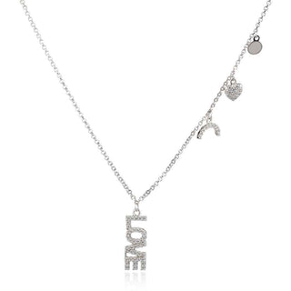 сребърно колие с надпис LOVE и цирконии