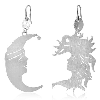 сребърни обеци слънце и луна, асиметрични обеци