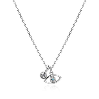 сребърно колие, синьо око, цирконий, родиево покритие,