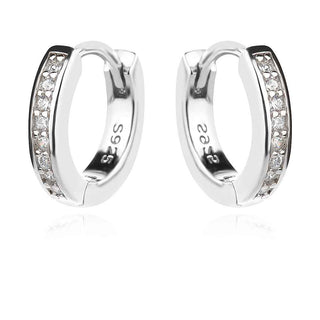 сребърни обеци, цирконий, родиево покритие, обеци тип халки