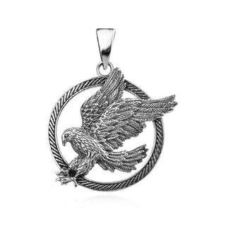 сребърен медальон, без камък, оксидирано сребро, орел