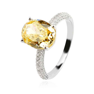 сребърен пръстен, жълт мойсанит, цирконий, родиево покритие,