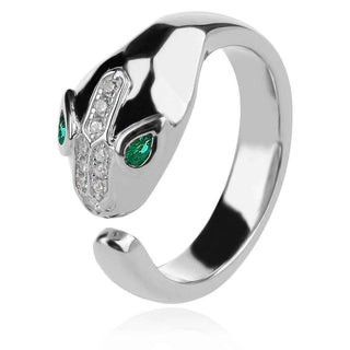 сребърен пръстен, змия, цирконий, родиево покритие, по модел на Bvlgari,