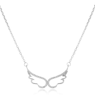 нежно сребърно колие, ангелски крила, цирконии, родиево покритие,