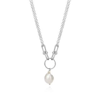 сребърно колие, перла барок, родиево покритие