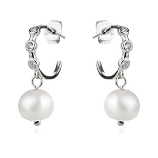 сребърни обеци, цирконий, перла барок, родиево покритие