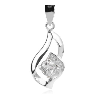 нежен сребърен медальон, абстрактна форма, цирконии, родиево покритие