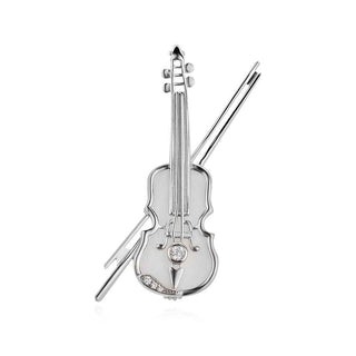 сребърна брошка, цирконий, емайл, родиево покритие, цигулка