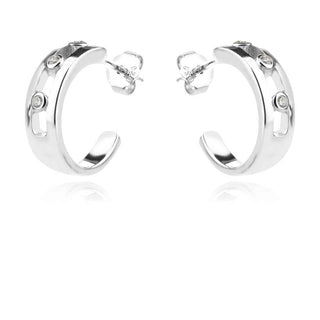 сребърни обеци, цирконий, обеци тип халки, родиево покритие, по модел на Messika,