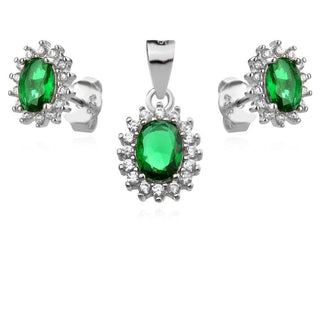 сребърен комплект, цветен цирконий, родиево покритие