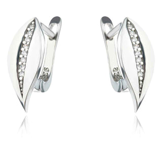 сребърни обеци, листо, цирконий, родиево покритие