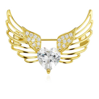 сребърна брошка, цирконий, жълта позлата, ангелски крила