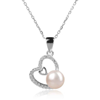 сребърен медальон сърце с перла