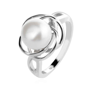 сребърен пръстен, перла, родиево покритие