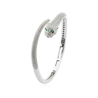 сребърна гривна , твърда сребърна гривна, пантера, по модел на Cartier, цирконий, родиево покритие