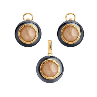 стилен сребърен комплект, лунен камък, цвят праскова, покритие от рутений и позлата, sokolov,