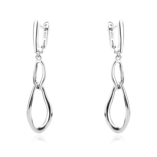 сребърни обеци, без камък, родиево покритие, висящи обеци,