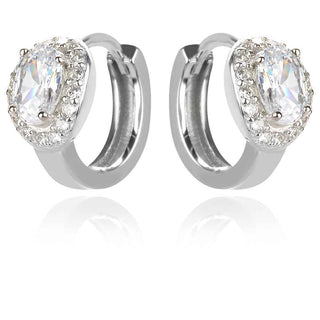 нежни сребърни обеци, малка халка, цирконии, родиево покритие