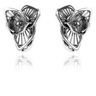 сребърни обеци, флорална форма, без камък, оксидирано сребро, Алгара,