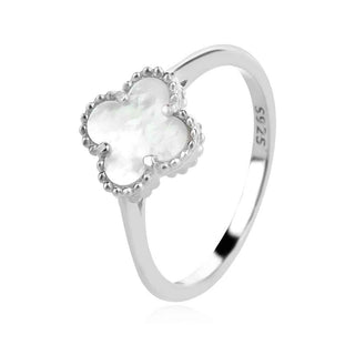 сребърен пръстен, седеф, родиево покритие, цвете