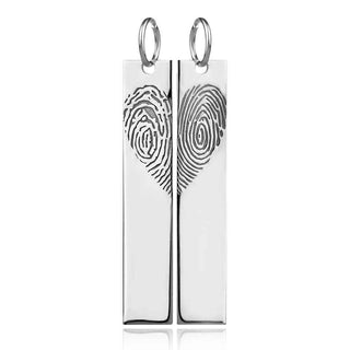 сребърен медальон, без камък, разделящ, пръстов отпечатък, сърце, родиево покритие