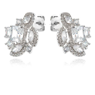 сребърни обеци, цирконий, родиево покритие, блясък,