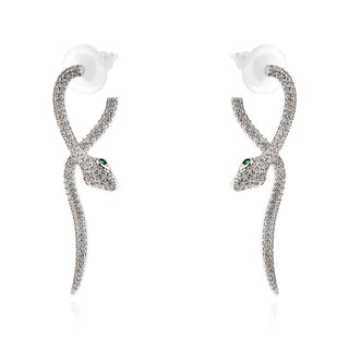 сребърни обеци, цирконий А+++, родиево покритие, змия