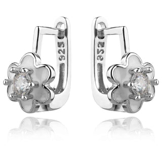 сребърни детски обеци бели цветя