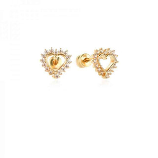 златни обеци, цирконий, сърце