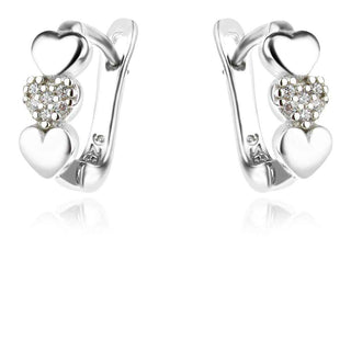 нежни сребърни обеци, сърце, цирконий, родиево покритие