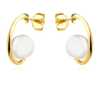 сребърни обеци, бяла перла, жълта позлата