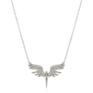 атрактивно сребърно колие, жар птица, цирконий, родиево покритие,