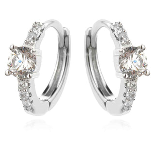 сребърни обеци, цирконий, родиево покритие, обеци тип халки