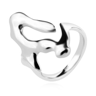 сребърен пръстен, без камък, родиево покритие, абстрактна форма