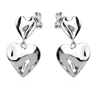 сребърни обеци, без камък, родиево покритие, висящи обеци, сърце